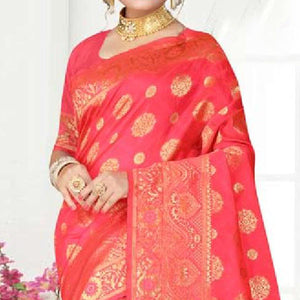 Captivating Pink Colored Festive Wear Woven Art Silk Saree