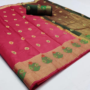 Captivating Pink Colored Festive Wear Woven Soft Silk Saree