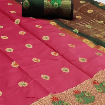 Captivating Pink Colored Festive Wear Woven Soft Silk Saree