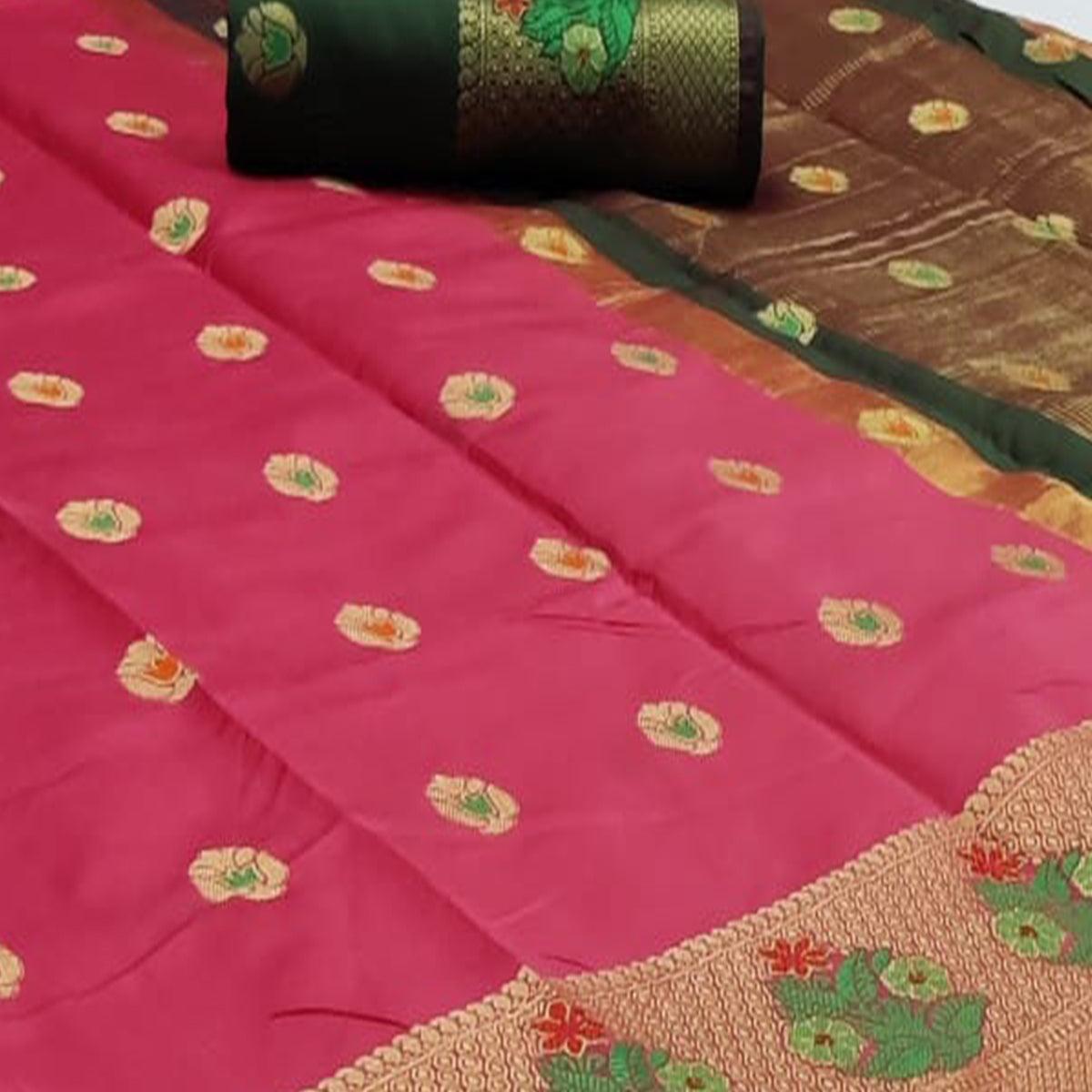 Captivating Pink Colored Festive Wear Woven Soft Silk Saree