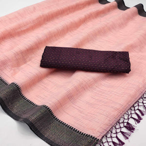 Captivating Pink Colored lining Pattern Casual Wear Cotton Saree