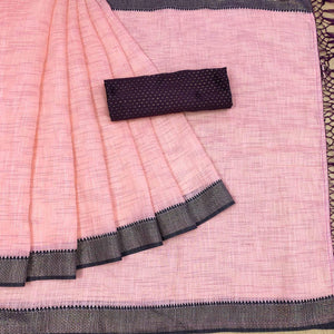 Captivating Pink Colored lining Pattern Casual Wear Cotton Saree