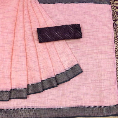 Captivating Pink Colored lining Pattern Casual Wear Cotton Saree