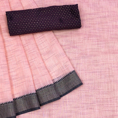 Captivating Pink Colored lining Pattern Casual Wear Cotton Saree