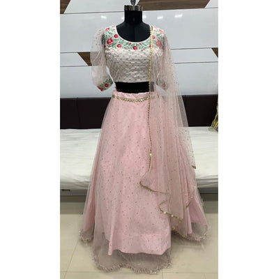 Captivating Pink Coloured Metallic Foil Printed Net Lehenga Choli
