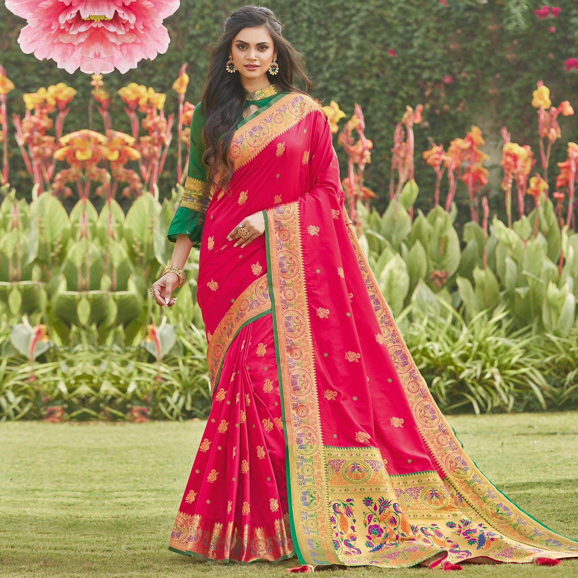 Captivating Pink Coloured Partywear Woven Silk Saree