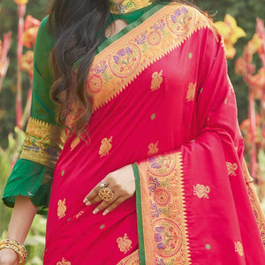 Captivating Pink Coloured Partywear Woven Silk Saree