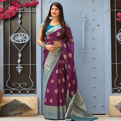 Captivating Purple Colored Festive Wear Woven Banarasi Silk Saree