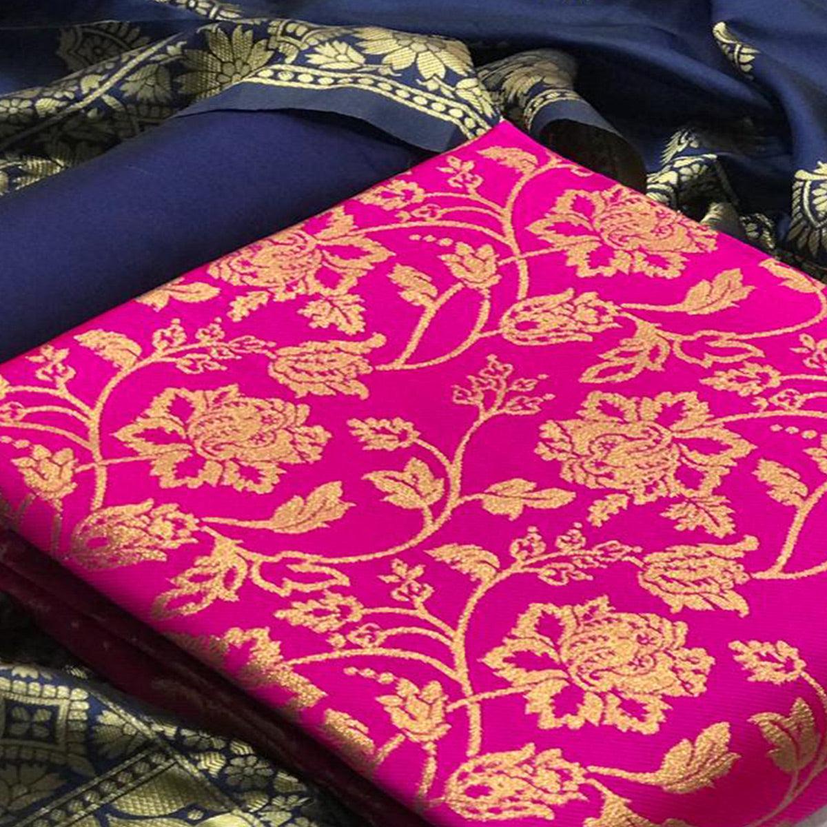 Captivating Rani Colored Casual Wear Woven Banarasi Silk Dress Material
