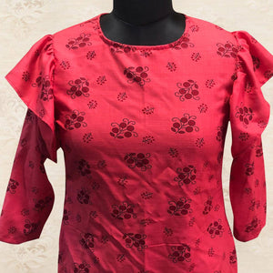 Captivating Red Colored Casual Printed Cotton Top