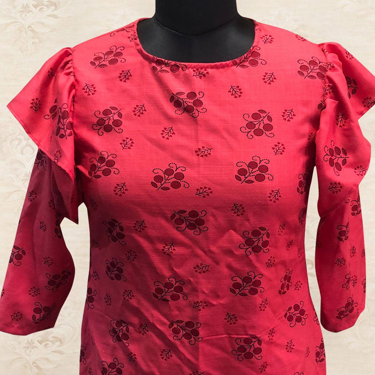 Captivating Red Colored Casual Printed Cotton Top