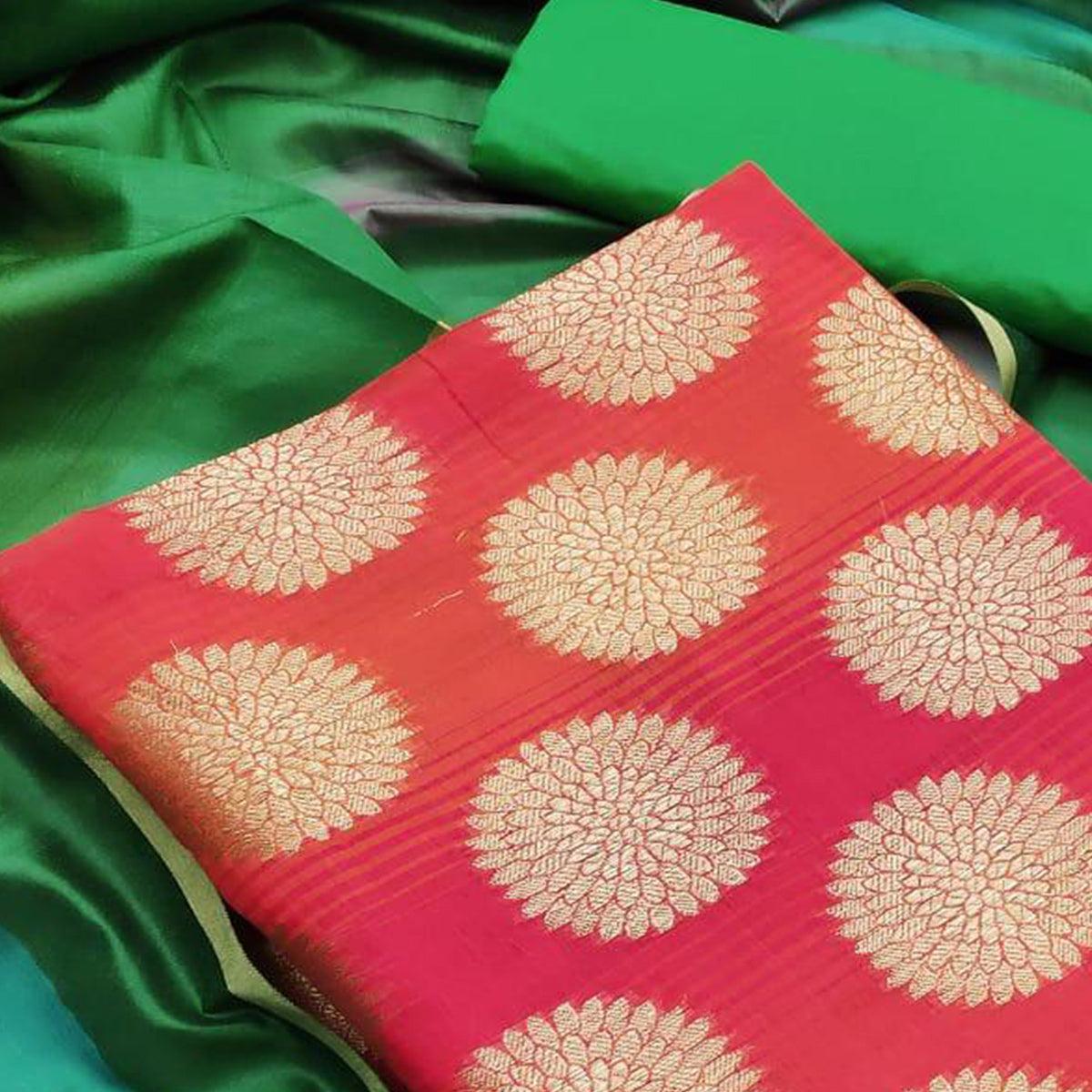 Captivating Red Colored Casual Wear Woven Banarasi Silk Dress Material
