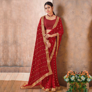 Captivating Red Colored Festive Wear Foil Printed Georgette Saree