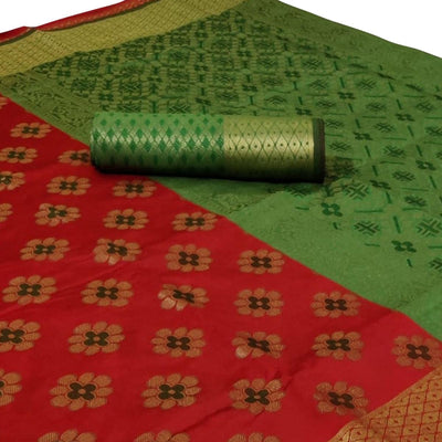 Captivating Red Colored Festive Wear Woven Silk Saree