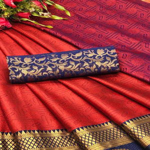 Captivating Red Coloured Casual Wear Printed Self Cotton Silk Saree