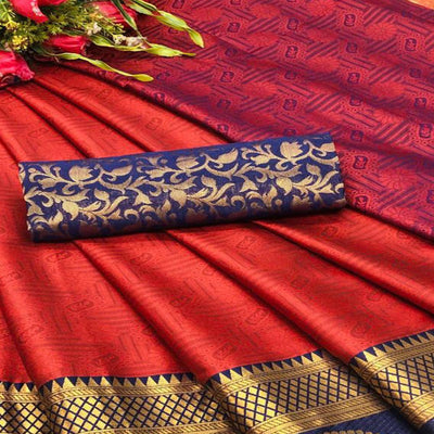 Captivating Red Coloured Casual Wear Printed Self Cotton Silk Saree