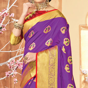 Captivating Violet Colored Festive Wear Woven Silk Saree