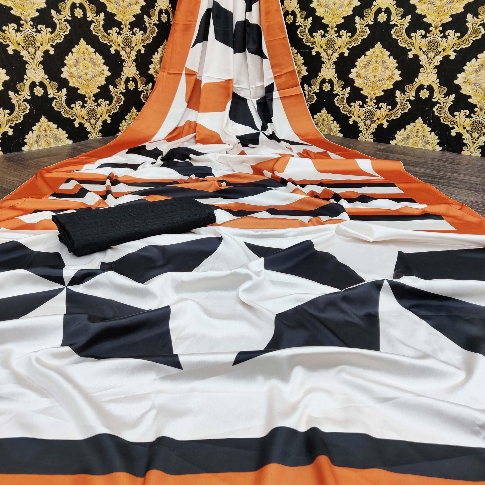 Captivating White Colored Casual Wear Digital Printed Satin Saree