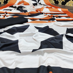 Captivating White Colored Casual Wear Digital Printed Satin Saree