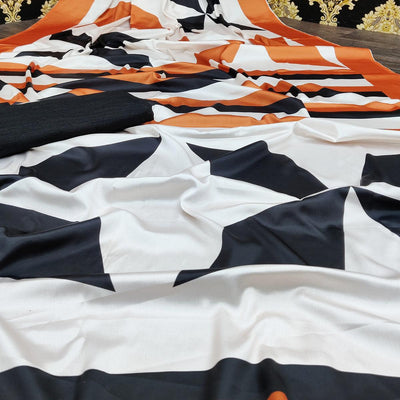 Captivating White Colored Casual Wear Digital Printed Satin Saree