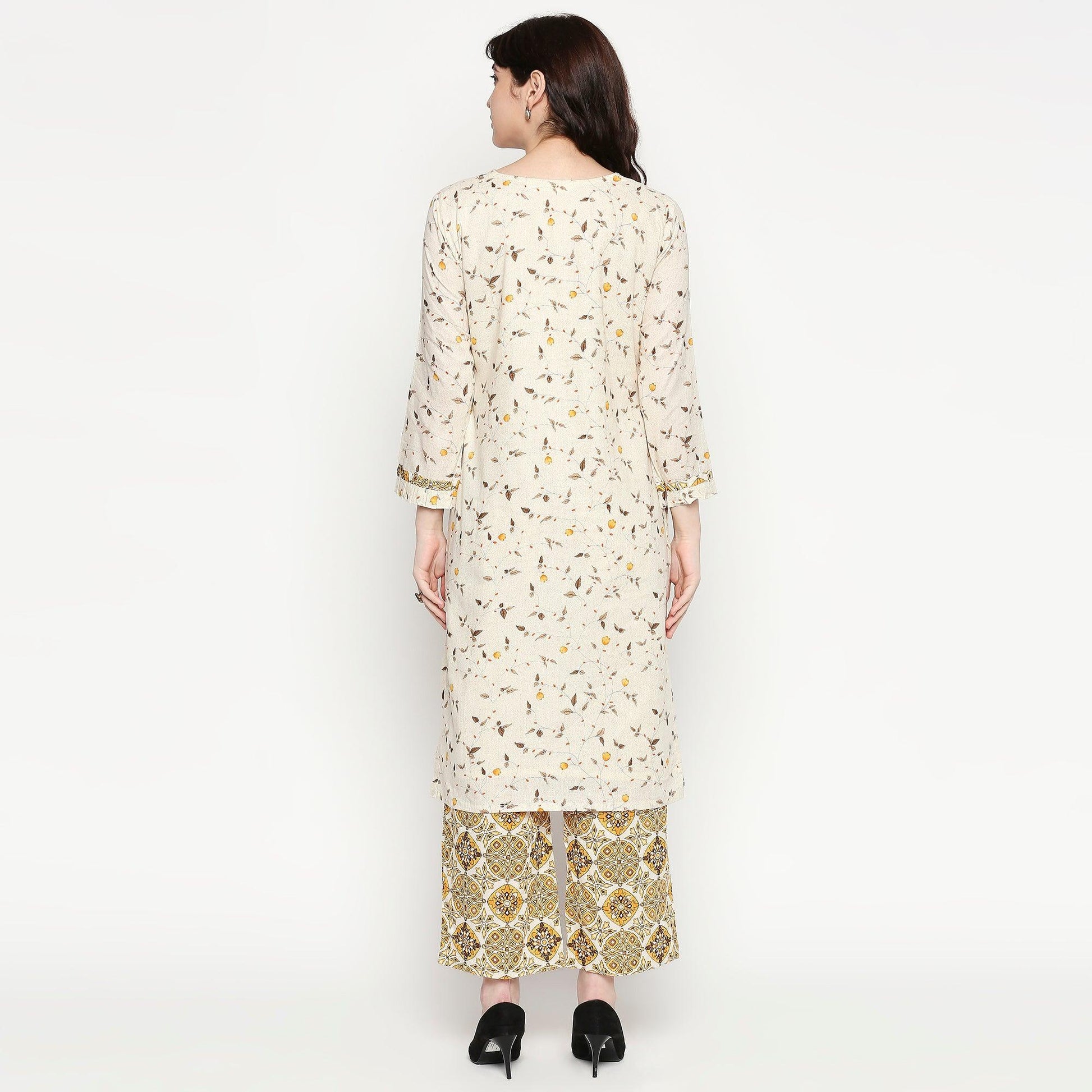 Captivating White Colored Casual Wear Printed Cotton Kurti-Palazzo Set