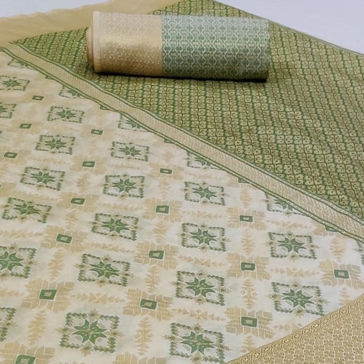 Captivating White Colored Festive Wear Woven Silk Saree