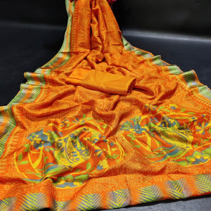 Captivating Yellow Colored Casual Wear Printed Silk Saree