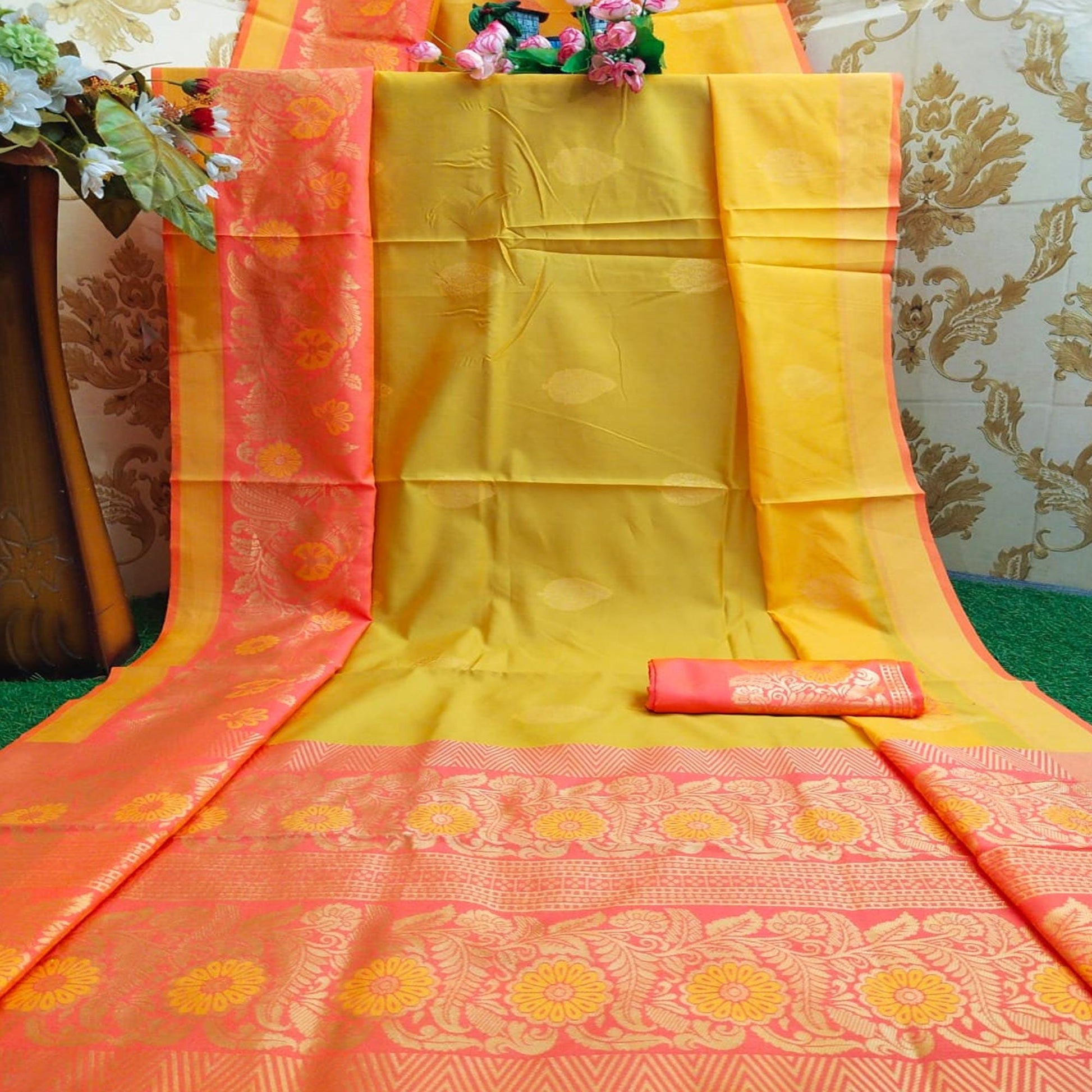 Captivating Yellow Colored Festive Wear Woven Heavy Banarasi Silk Saree