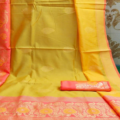 Captivating Yellow Colored Festive Wear Woven Heavy Banarasi Silk Saree