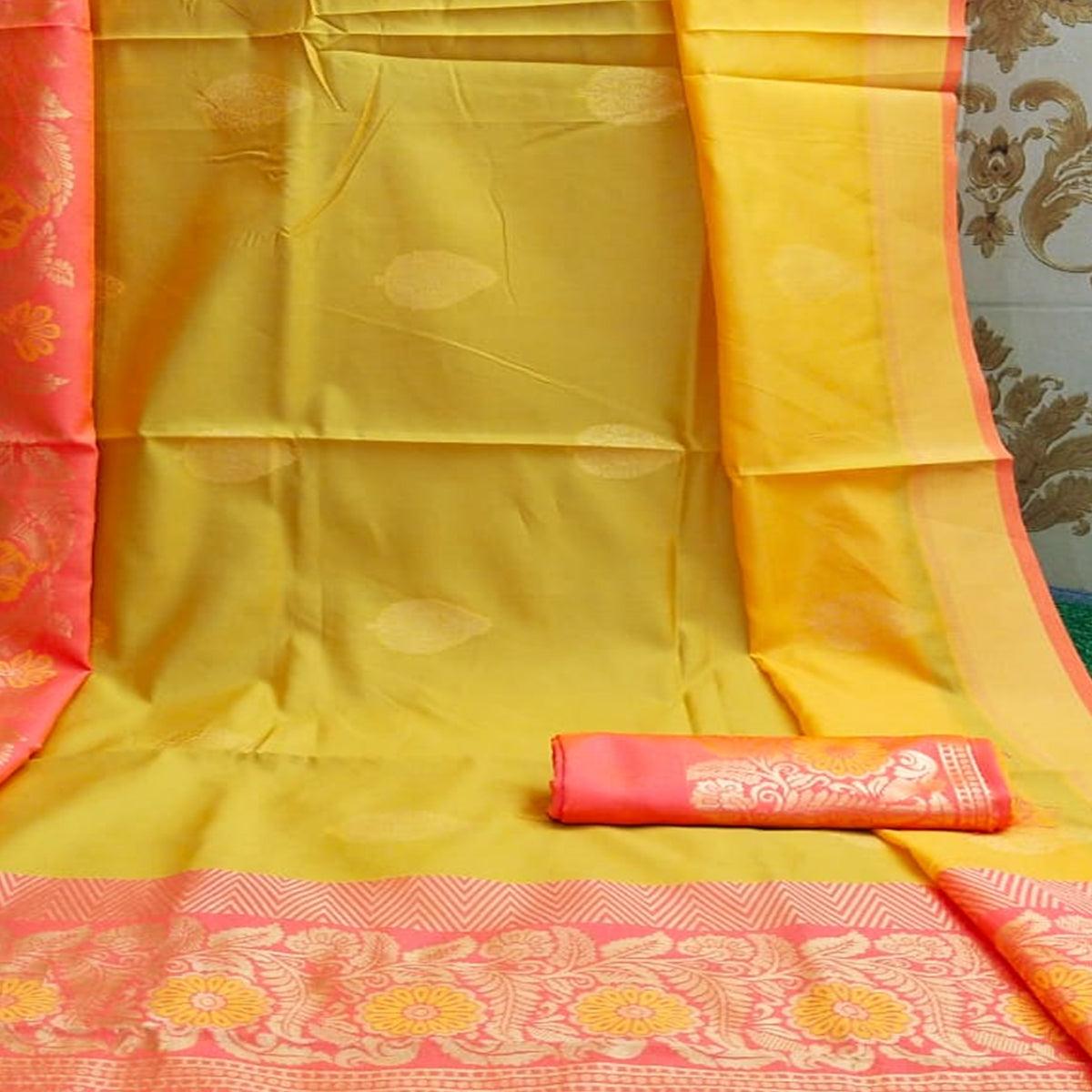 Captivating Yellow Colored Festive Wear Woven Heavy Banarasi Silk Saree