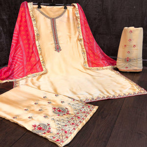 Captivating Yellow Colored Partywear Embroidered Muslin Satin Gharara Suit With Palazzo