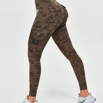 Cargo Fitness Leggings - Brown Camo