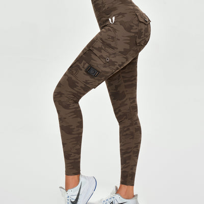 Cargo Fitness Leggings - Brown Camo