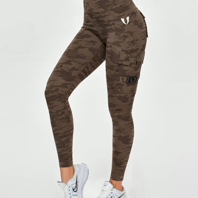 Cargo Fitness Leggings - Brown Camo