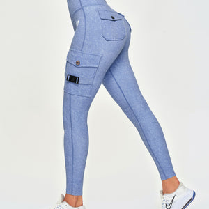 Cargo Fitness Leggings - Light Denim Blue