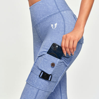 Cargo Fitness Leggings - Light Denim Blue