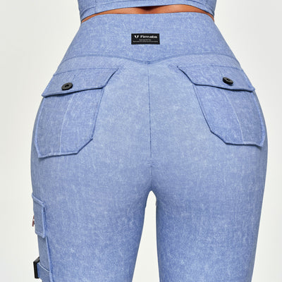 Cargo Fitness Leggings - Light Denim Blue