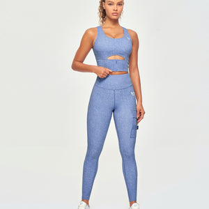 Cargo Fitness Leggings - Light Denim Blue