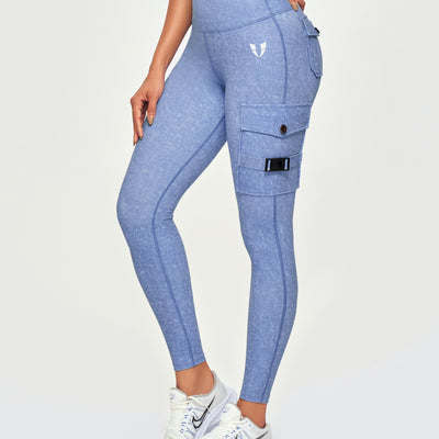 Cargo Fitness Leggings - Light Denim Blue
