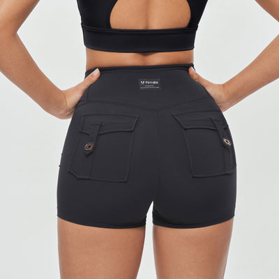 High Waist Cargo Shorts - Black