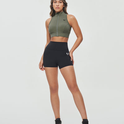 High Waist Cargo Shorts - Black