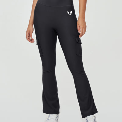 Cargo Pocket Flare Leggings - Black