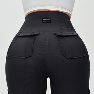 Cargo Pocket Flare Leggings - Black