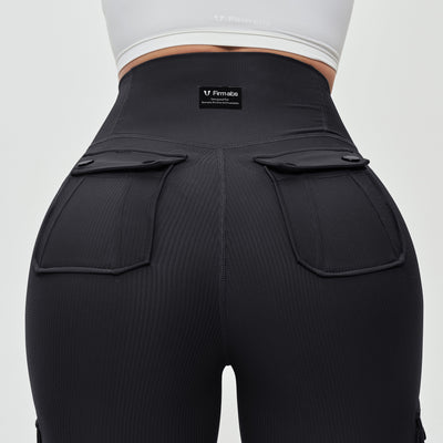 Cargo Pocket Flare Leggings - Black