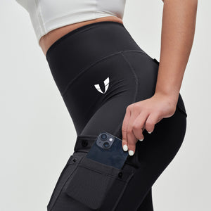 Cargo Pocket Flare Leggings - Black