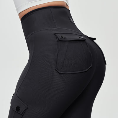 Cargo Pocket Flare Leggings - Black