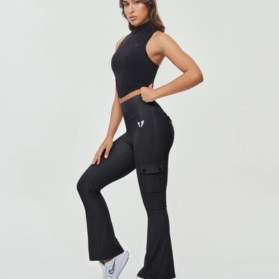 Cargo Pocket Flare Leggings - Black