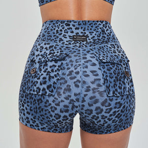 Cargo Short Shorts - Blue Leopard