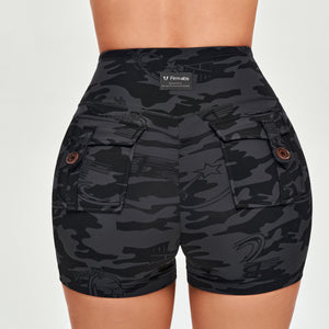 Cargo Short Shorts - Black Gray Camo