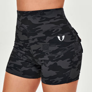 Cargo Short Shorts - Black Gray Camo